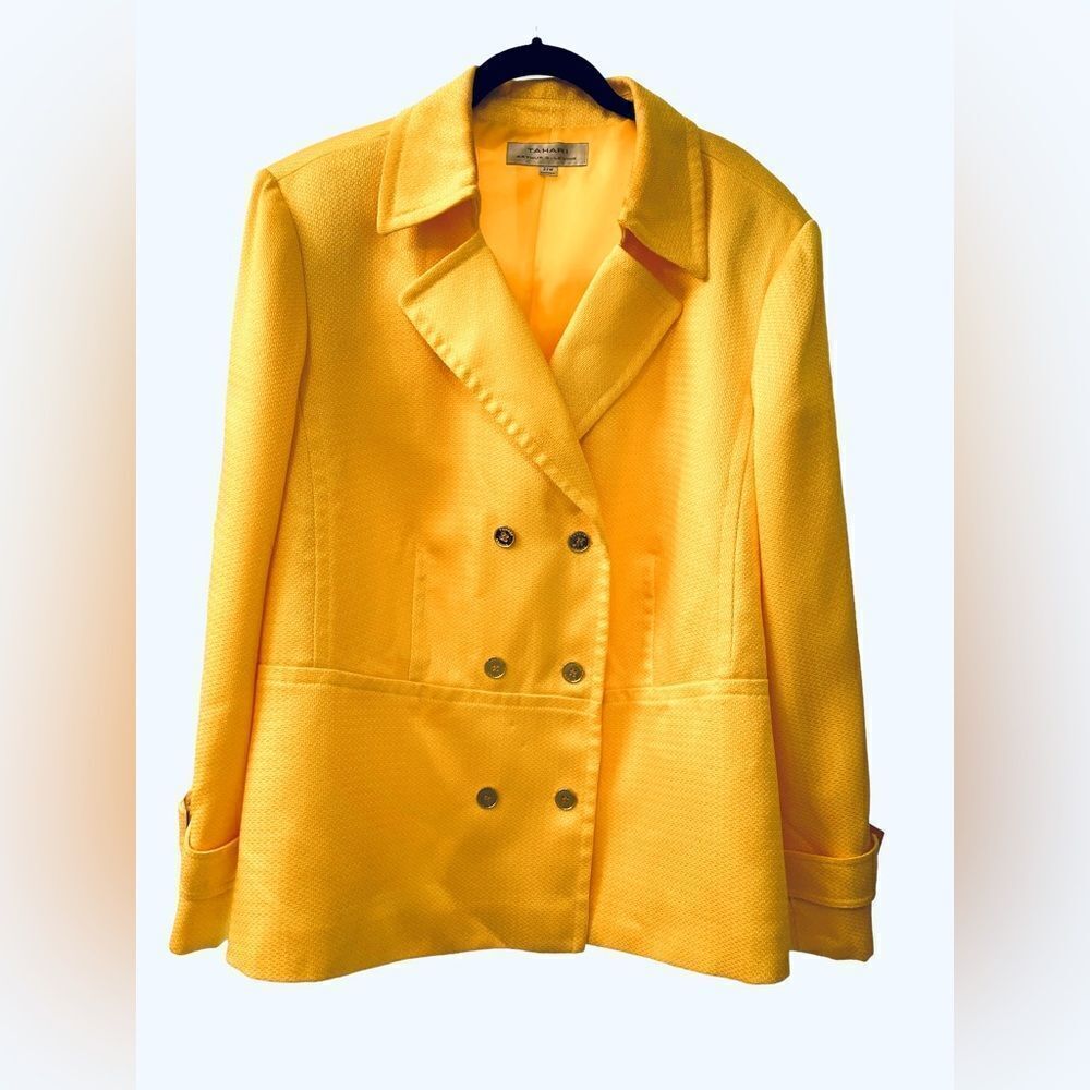 Tahari Double Breasted Button Down Yellow Jacket